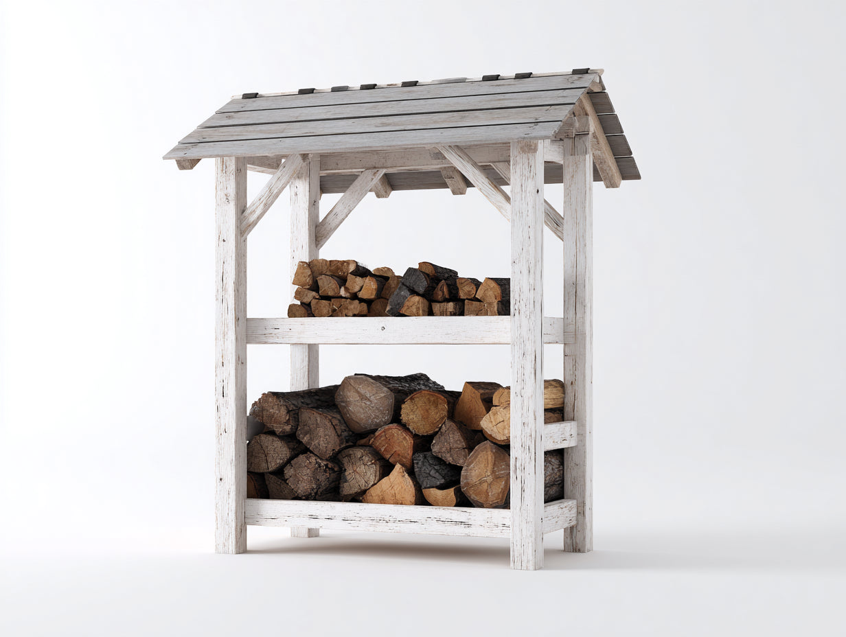 Abri à bûches - Bois - 120 x 60 x 150 cm - Blanc-Gris - Style rustique