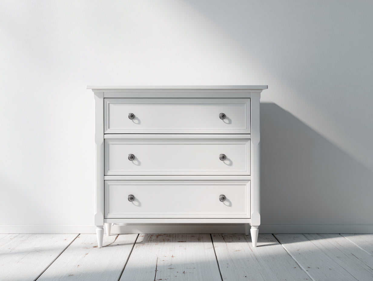 Commode - Panneaux de bois - 90 x 45 x 92 cm - Blanc - Style classique