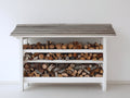 Abri à bûches - Bois - 220 x 70 x 170 cm - Blanc-Gris - Style moderne
