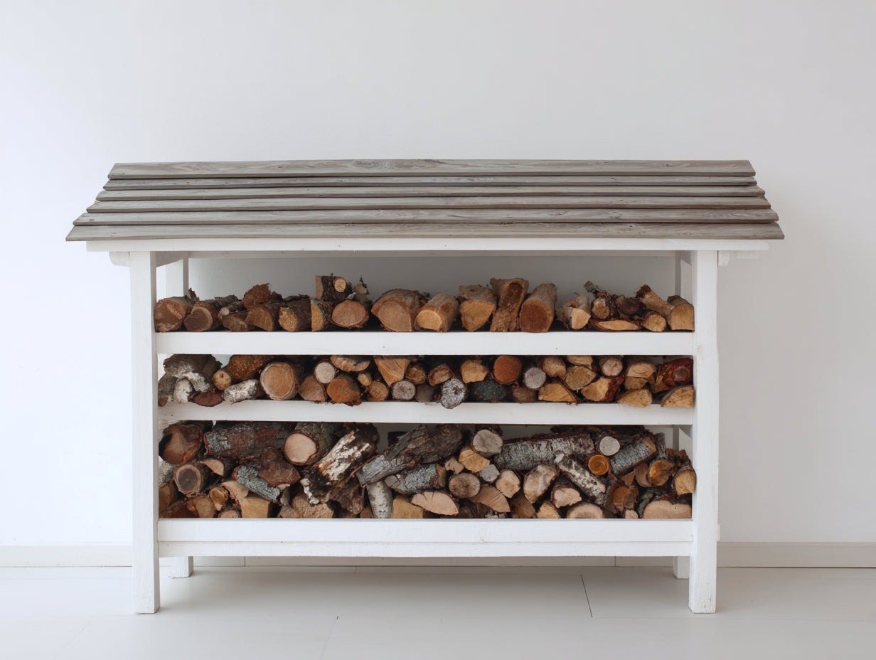 Abri à bûches - Bois - 220 x 70 x 170 cm - Blanc-Gris - Style moderne