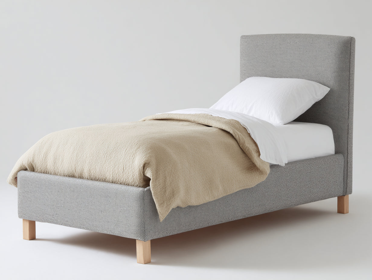 Lit simple - Tissu-Bois - 203 x 101 x 112 cm - Gris clair - Style scandinave