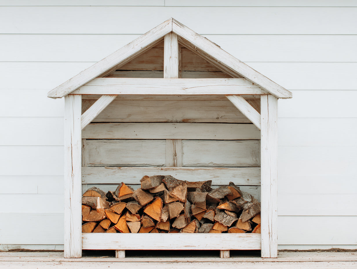 Abri à bûches - Bois - 160 x 70 x 160 cm - Blanc - Style rustique