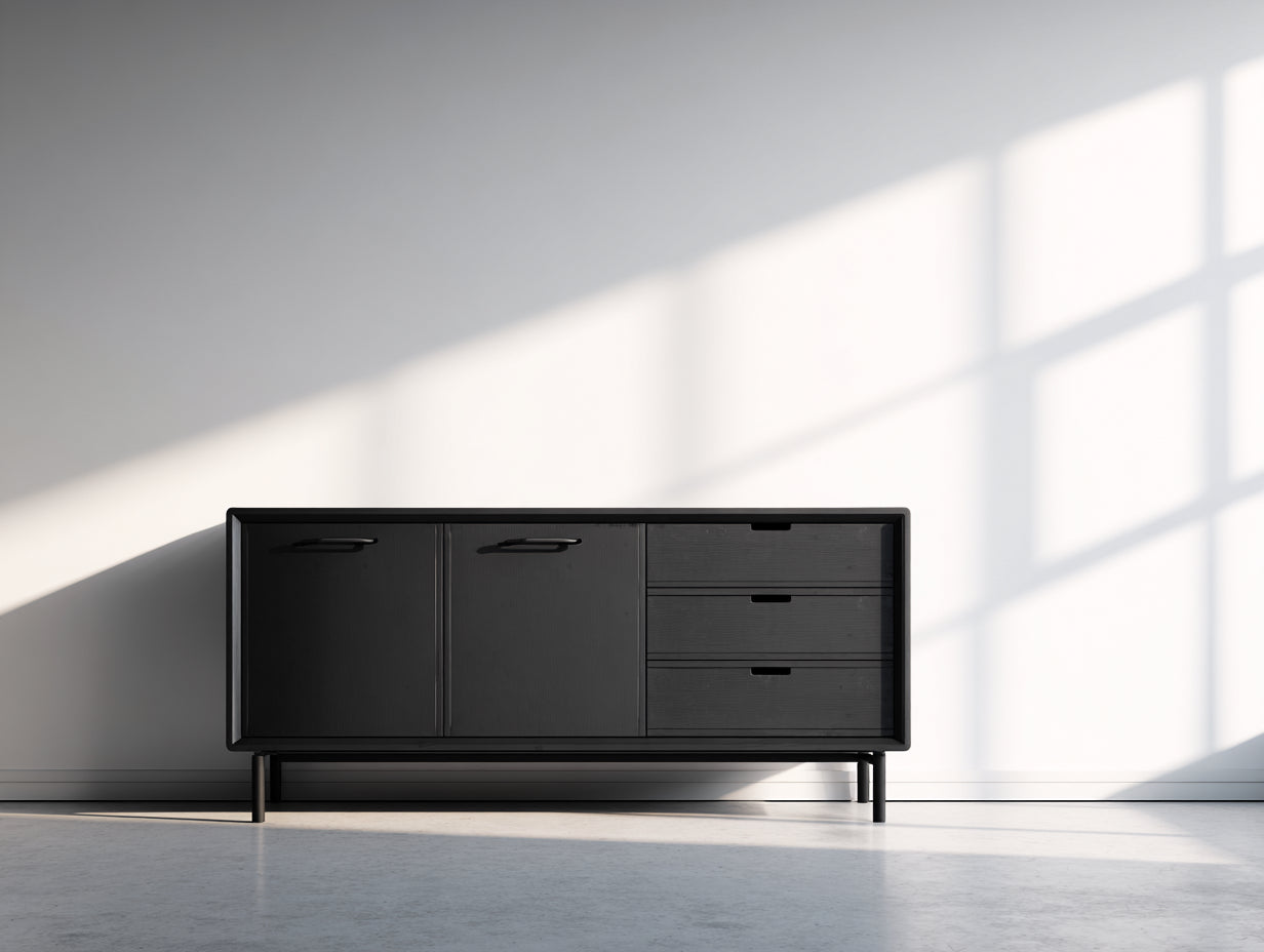 Meuble d'entrée - Bois - Métal - 180 x 40 x 75 cm - Noir - Style contemporain