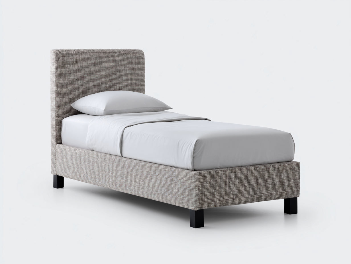 Lit simple - Tissu - 205 x 102 x 110 cm - Gris taupe - Style contemporain