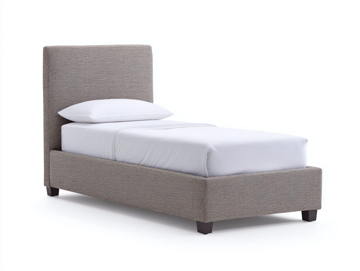 Lit simple - Tissu-Bois - 204 x 102 x 110 cm - Taupe - Style épuré