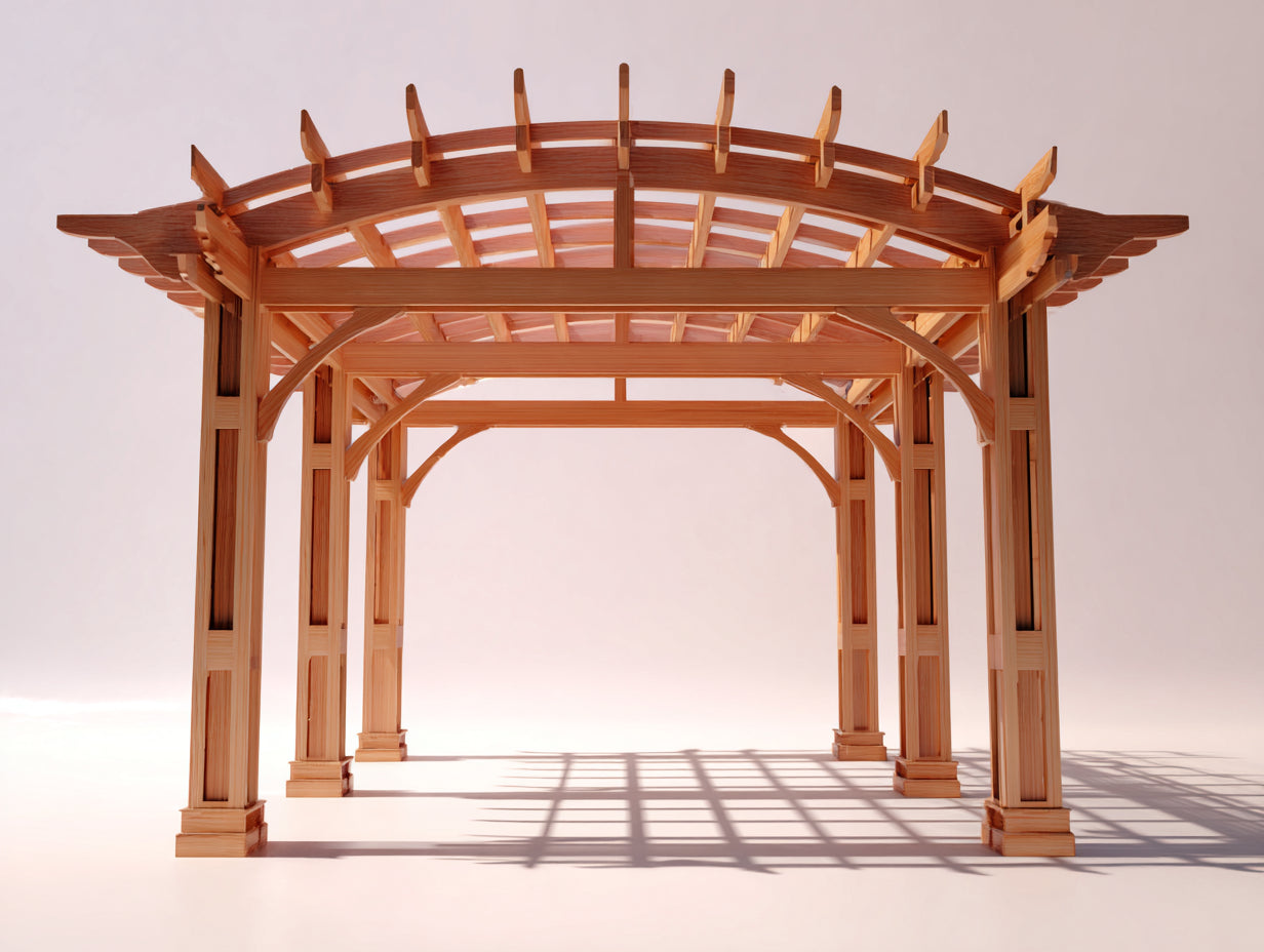 Tonnelle de jardin - Bois-polycarbonate - 360 x 300 x 260 cm - Brun clair-Transparent - Style architectural à toit cintré