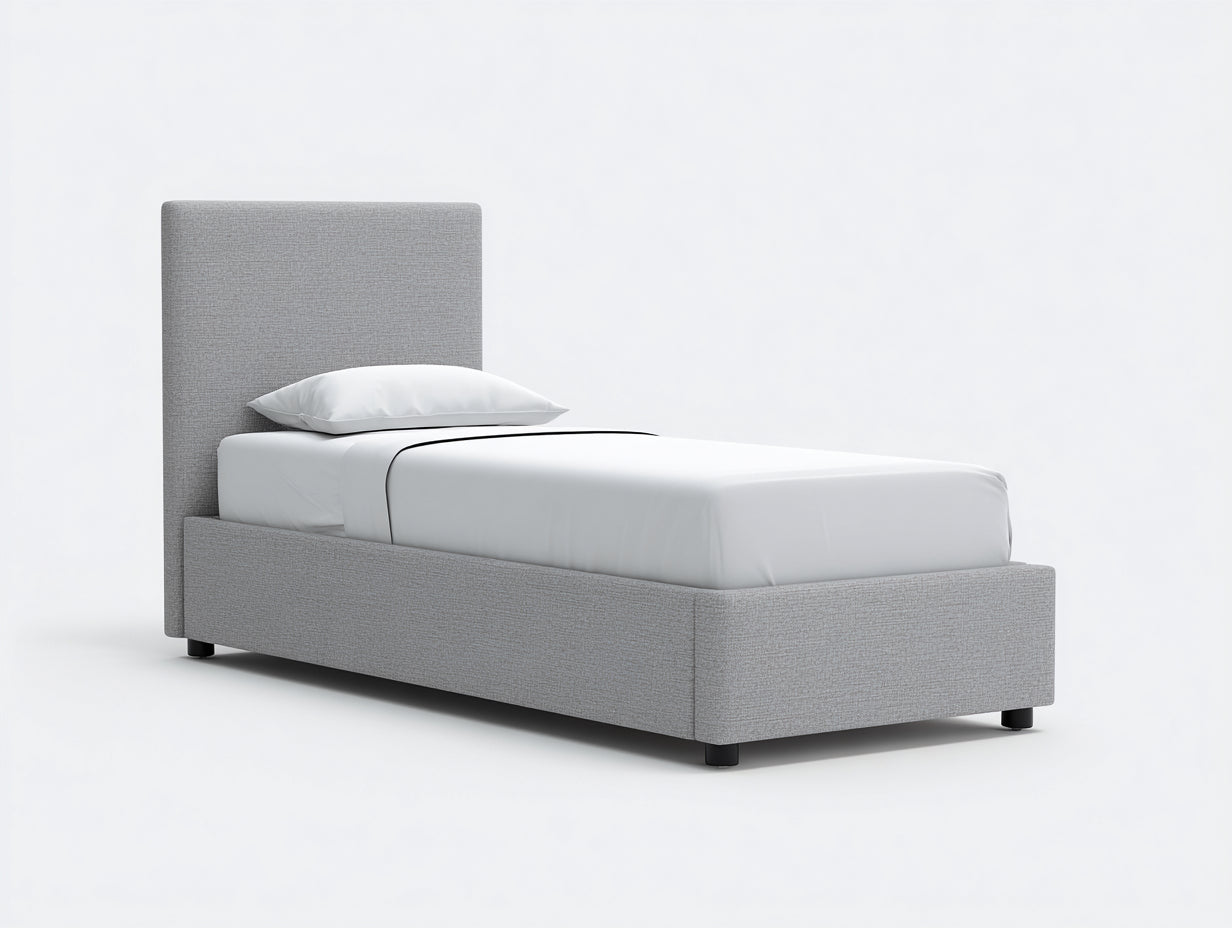 Lit simple - Tissu - 205 x 100 x 110 cm - Gris clair - Style minimaliste