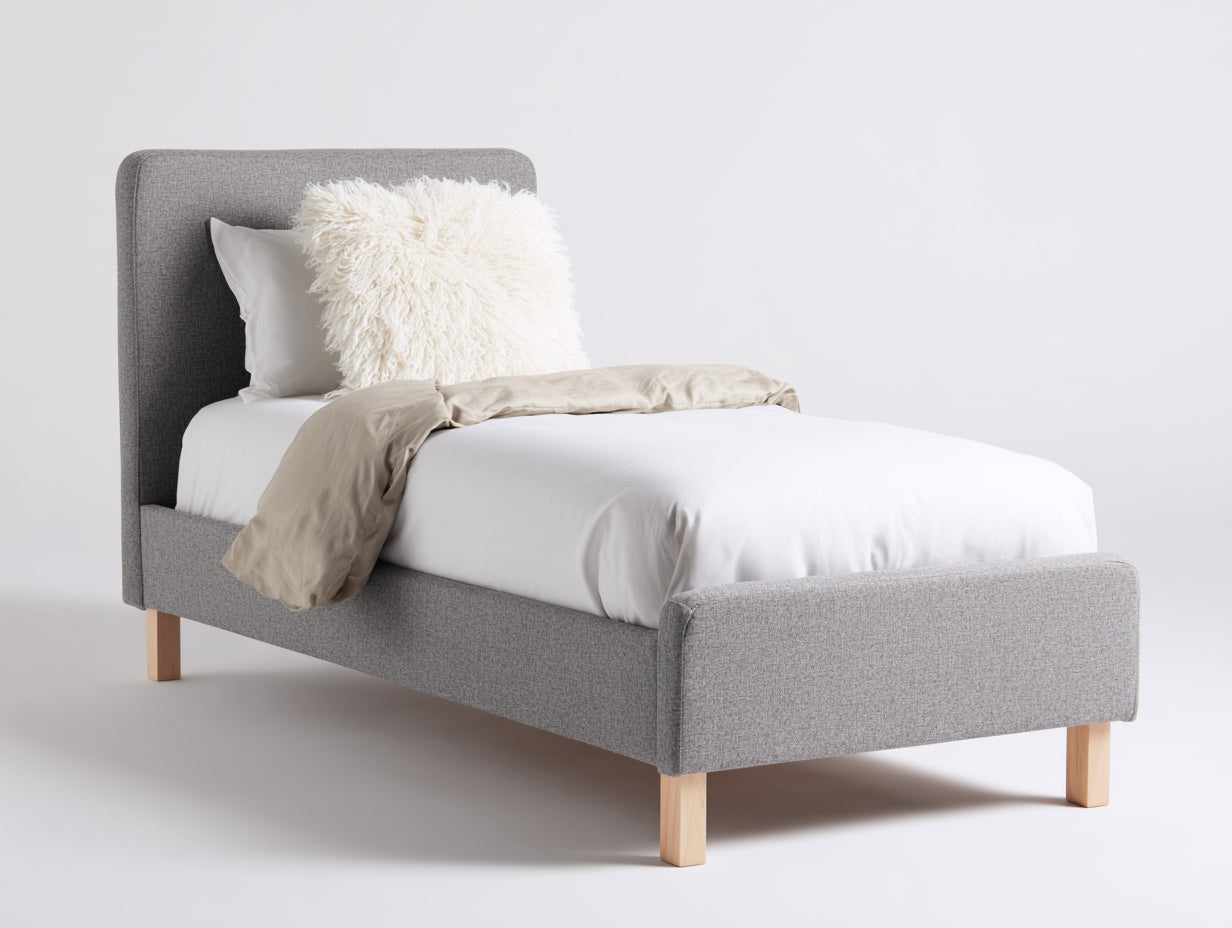 Lit simple - Tissu-Bois - 205 x 103 x 110 cm - Gris clair - Style contemporain