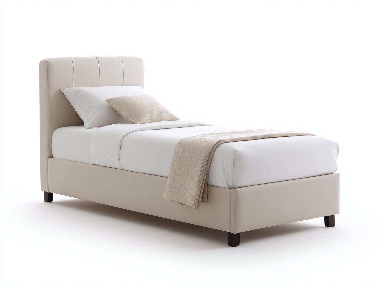 Lit simple - Cuir synthétique-Bois - 204 x 101 x 111 cm - Beige clair - Style moderne