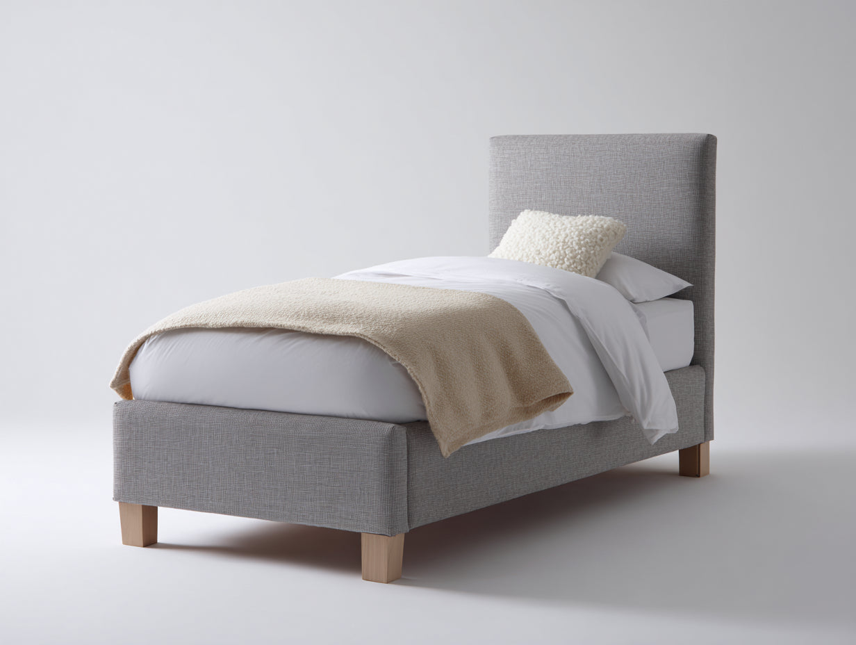 Lit simple - Tissu-Bois - 204 x 102 x 113 cm - Gris - Style scandinave