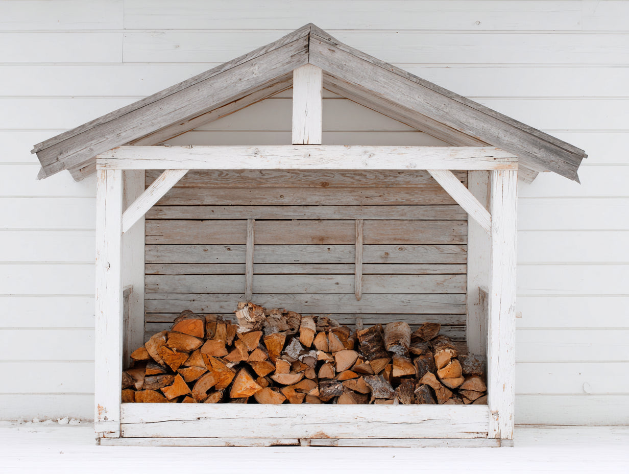 Abri à bûches - Bois - 200 x 90 x 180 cm - Blanc-Gris - Style rustique