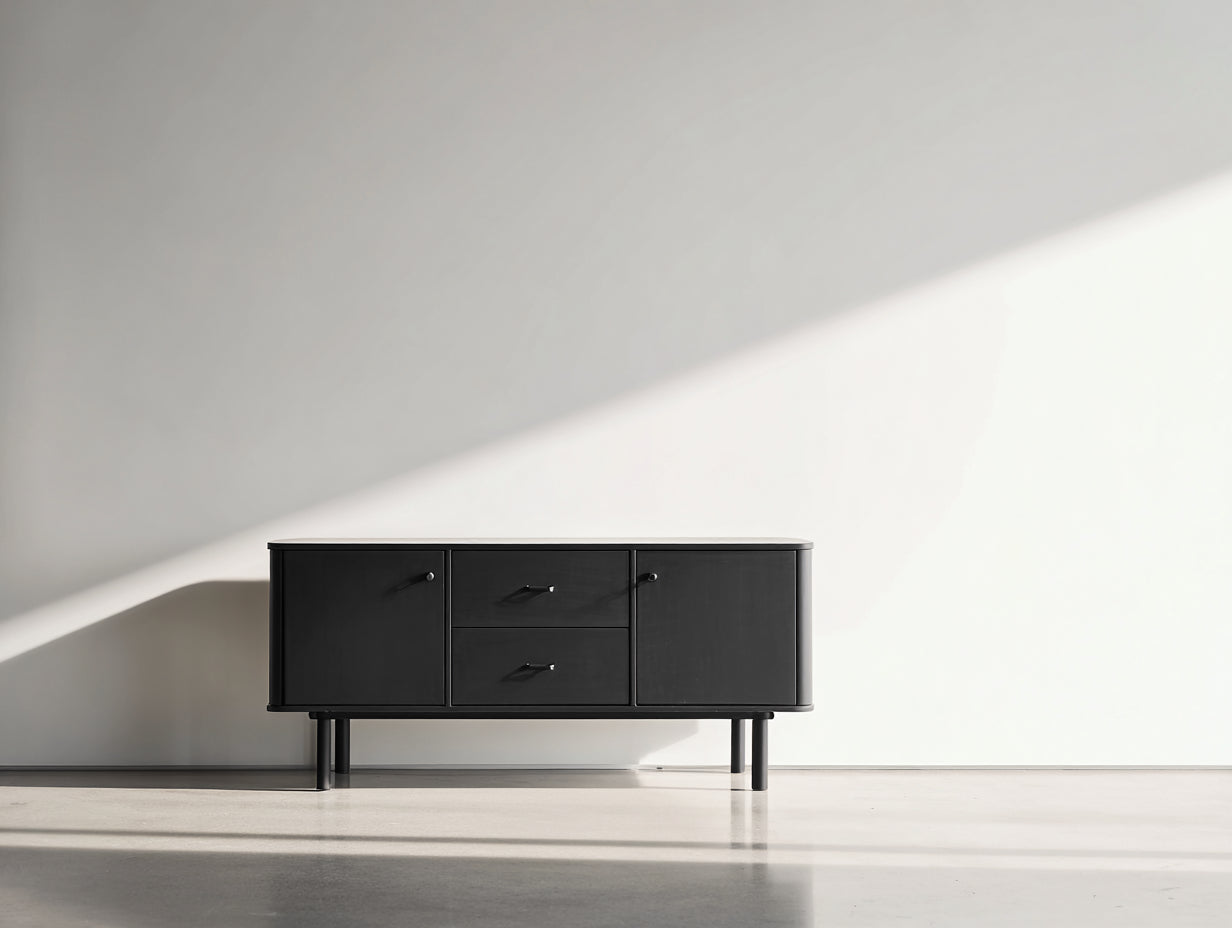 Meuble d'entrée - Bois - Métal - 140 x 40 x 75 cm - Noir - Style contemporain