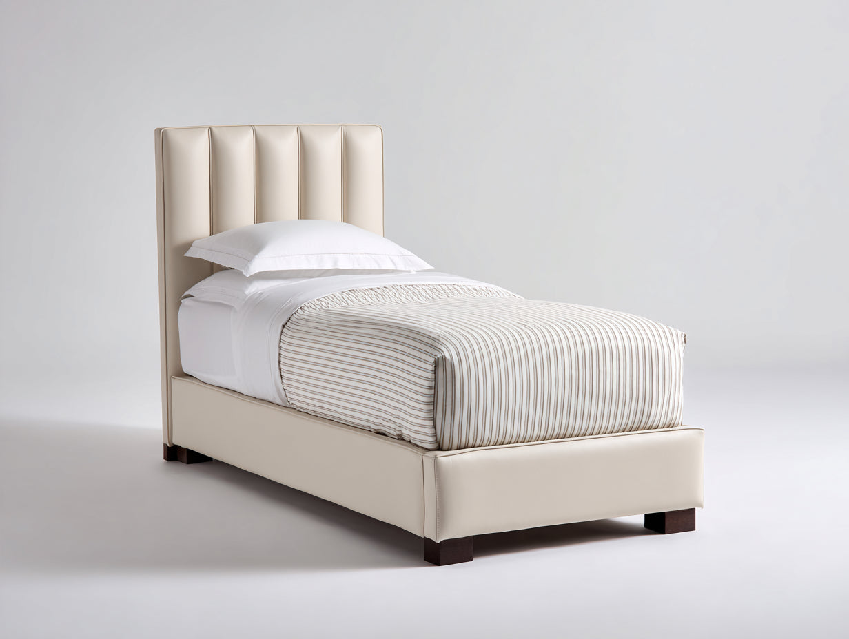 Lit simple - Cuir synthétique-Bois - 204 x 102 x 112 cm - Beige - Style contemporain