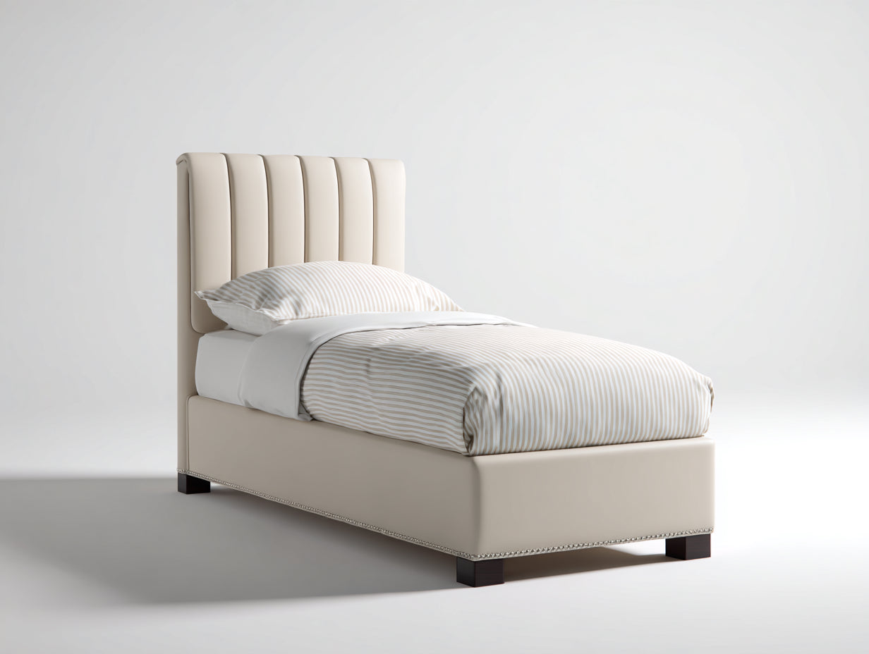 Lit simple - Cuir synthétique-Bois - 205 x 102 x 114 cm - Beige - Style élégant