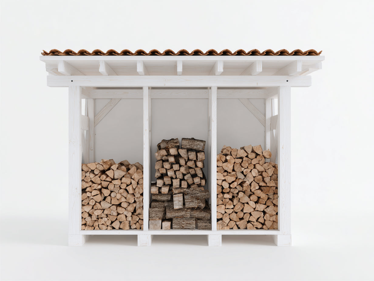 Abri à bûches - Bois - 240 x 90 x 190 cm - Blanc - Style rustique