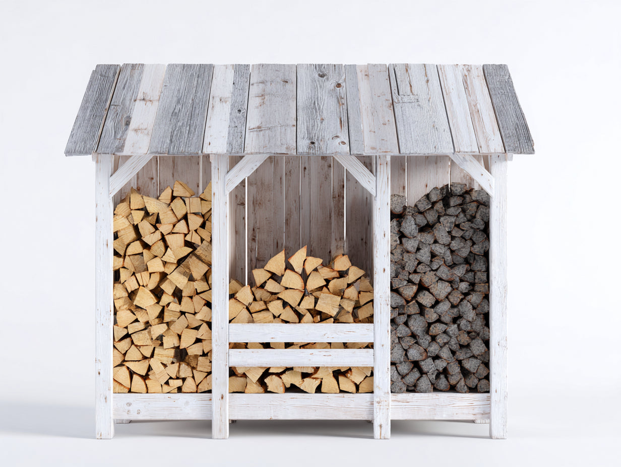 Abri à bûches - Bois - 220 x 80 x 180 cm - Blanc-Gris - Style rustique