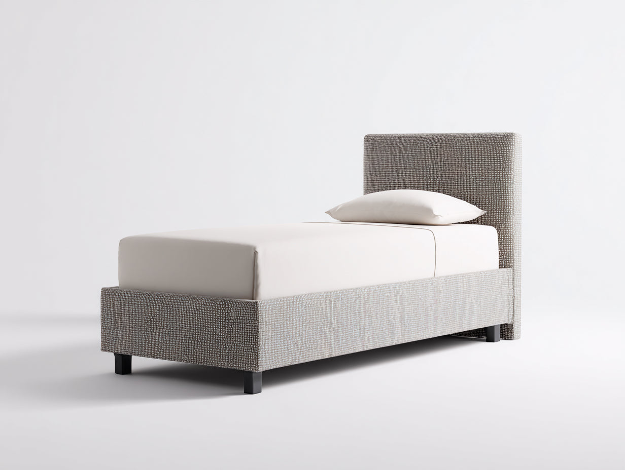 Lit simple - Tissu - 202 x 102 x 108 cm - Taupe - Style contemporain