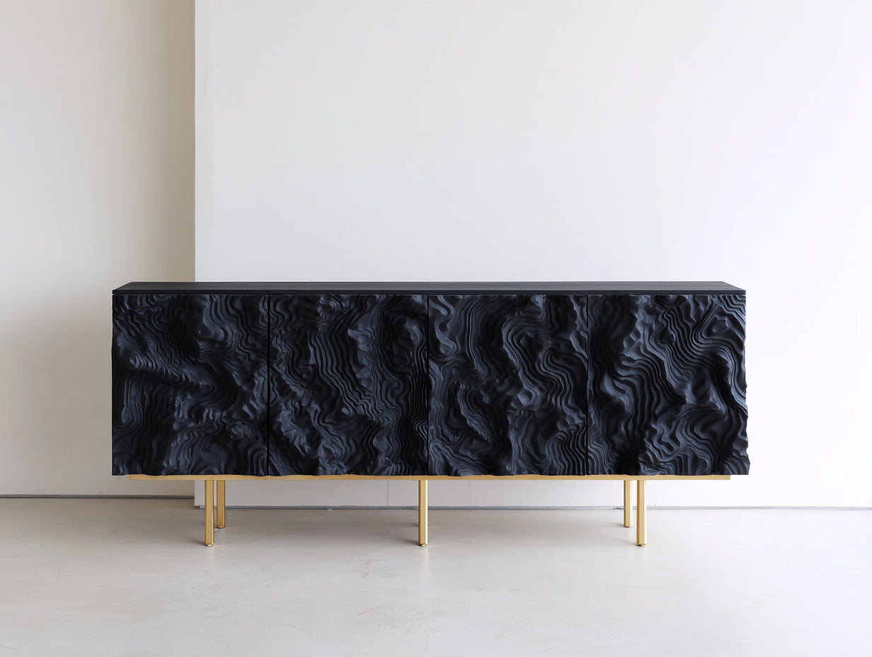 Meuble d'entrée - Bois - Métal - 200 x 40 x 75 cm - Noir-Doré - Style contemporain