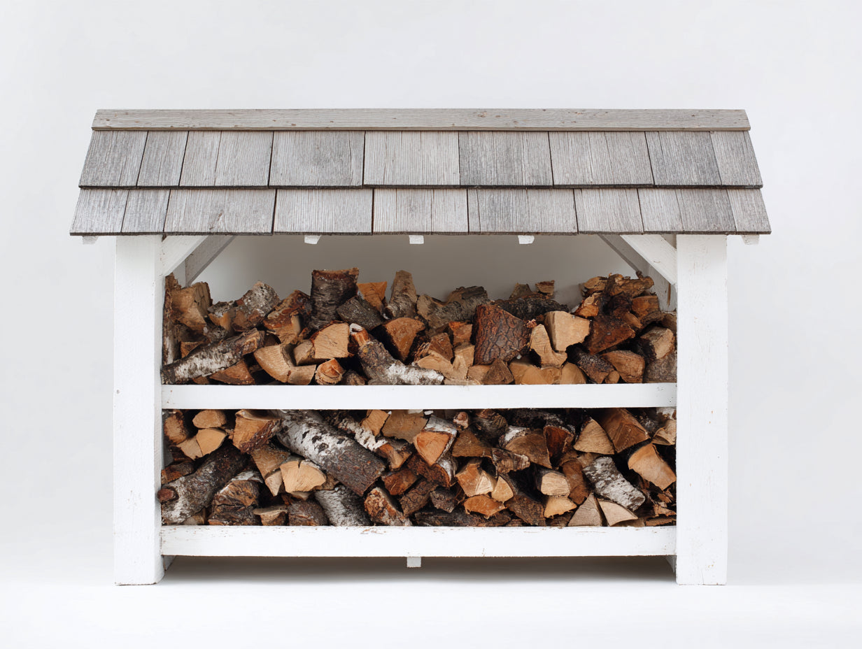 Abri à bûches - Bois - 220 x 80 x 170 cm - Blanc-Gris - Style rustique