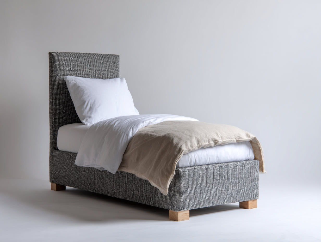 Lit simple - Tissu-Bois - 206 x 101 x 109 cm - Gris anthracite - Style contemporain