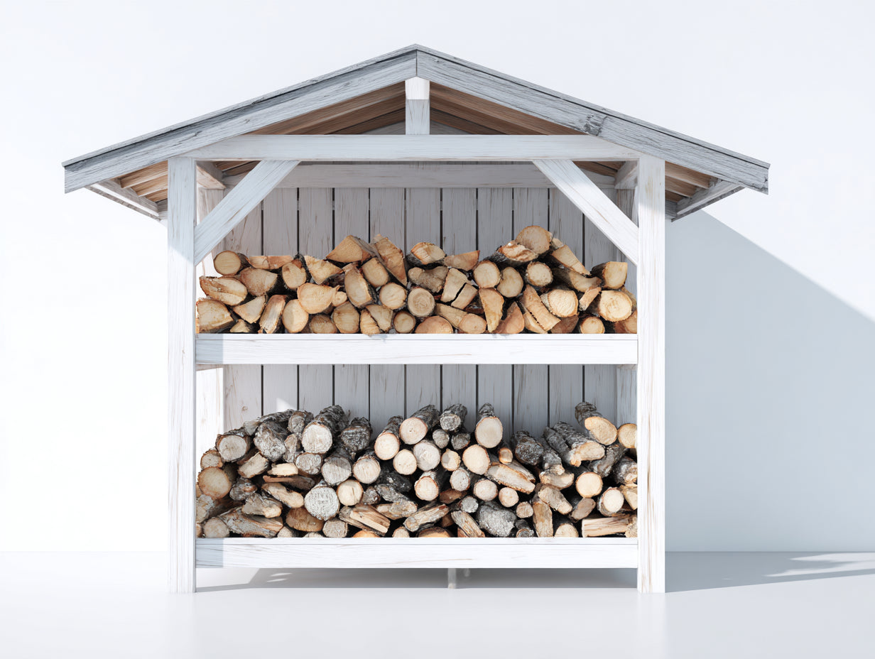 Abri à bûches - Bois - 200 x 80 x 180 cm - Blanc-Gris - Style rustique
