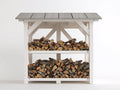 Abri à bûches - Bois - 200 x 80 x 180 cm - Blanc-Gris - Style rustique