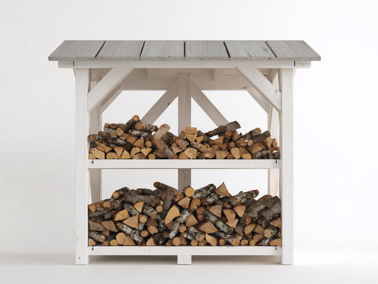 Abri à bûches - Bois - 200 x 80 x 180 cm - Blanc-Gris - Style rustique