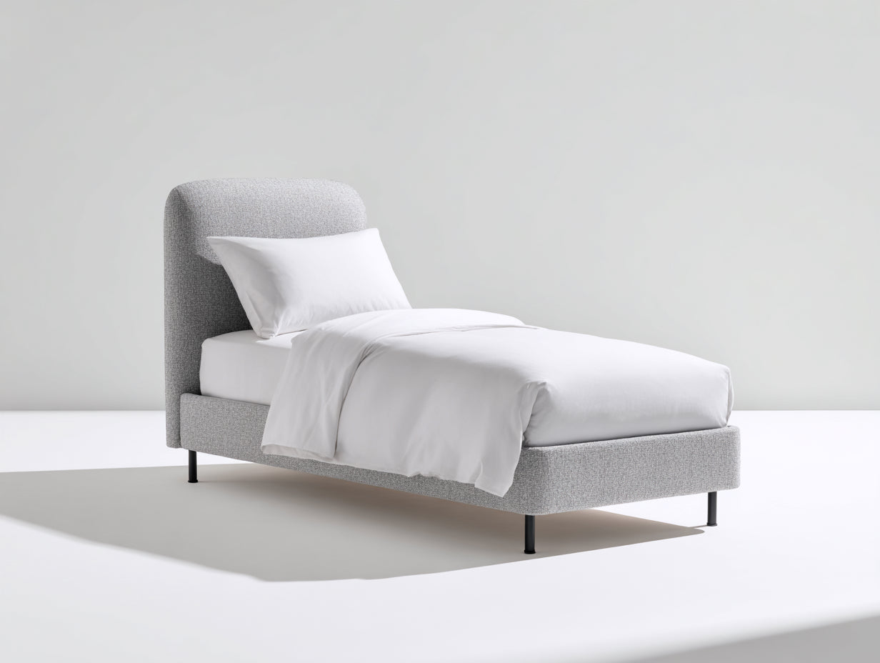 Lit simple - Tissu-Métal - 204 x 101 x 108 cm - Gris clair - Style moderne