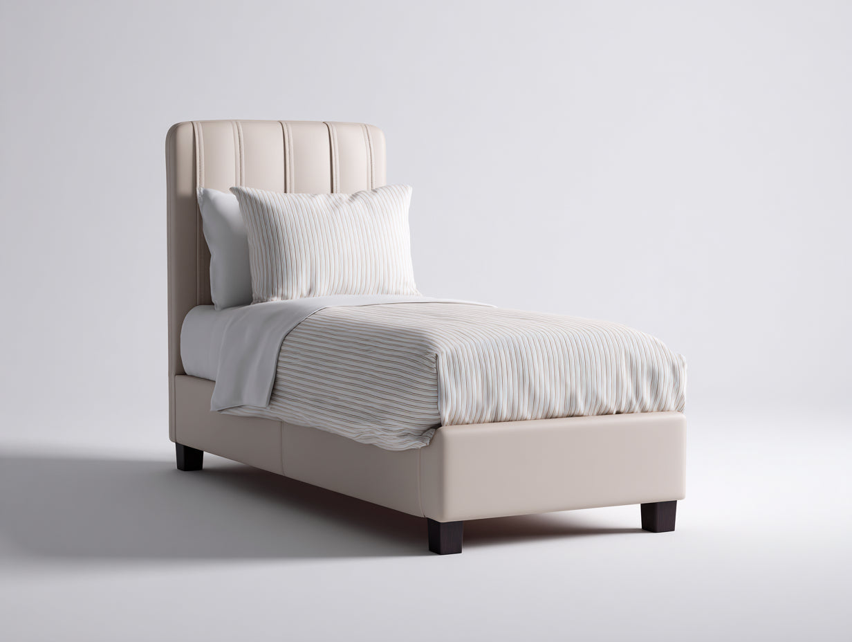 Lit simple - Cuir synthétique-Bois - 203 x 101 x 113 cm - Beige rosé - Style contemporain