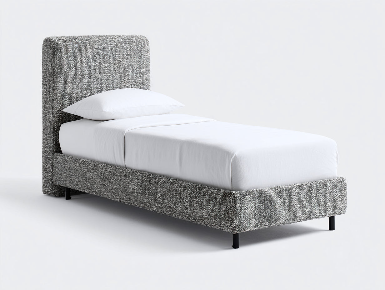 Lit simple - Tissu - 206 x 102 x 112 cm - Gris chiné - Style contemporain