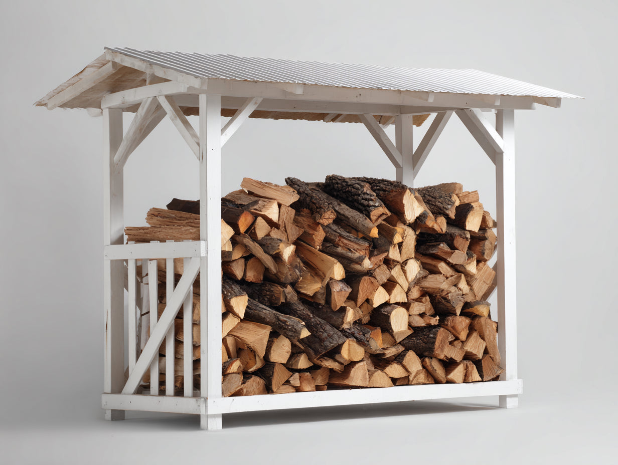 Abri à bûches - Bois - 240 x 100 x 190 cm - Blanc - Style rustique