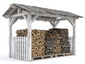 Abri à bûches - Bois - 300 x 120 x 220 cm - Blanc-Gris - Style rustique