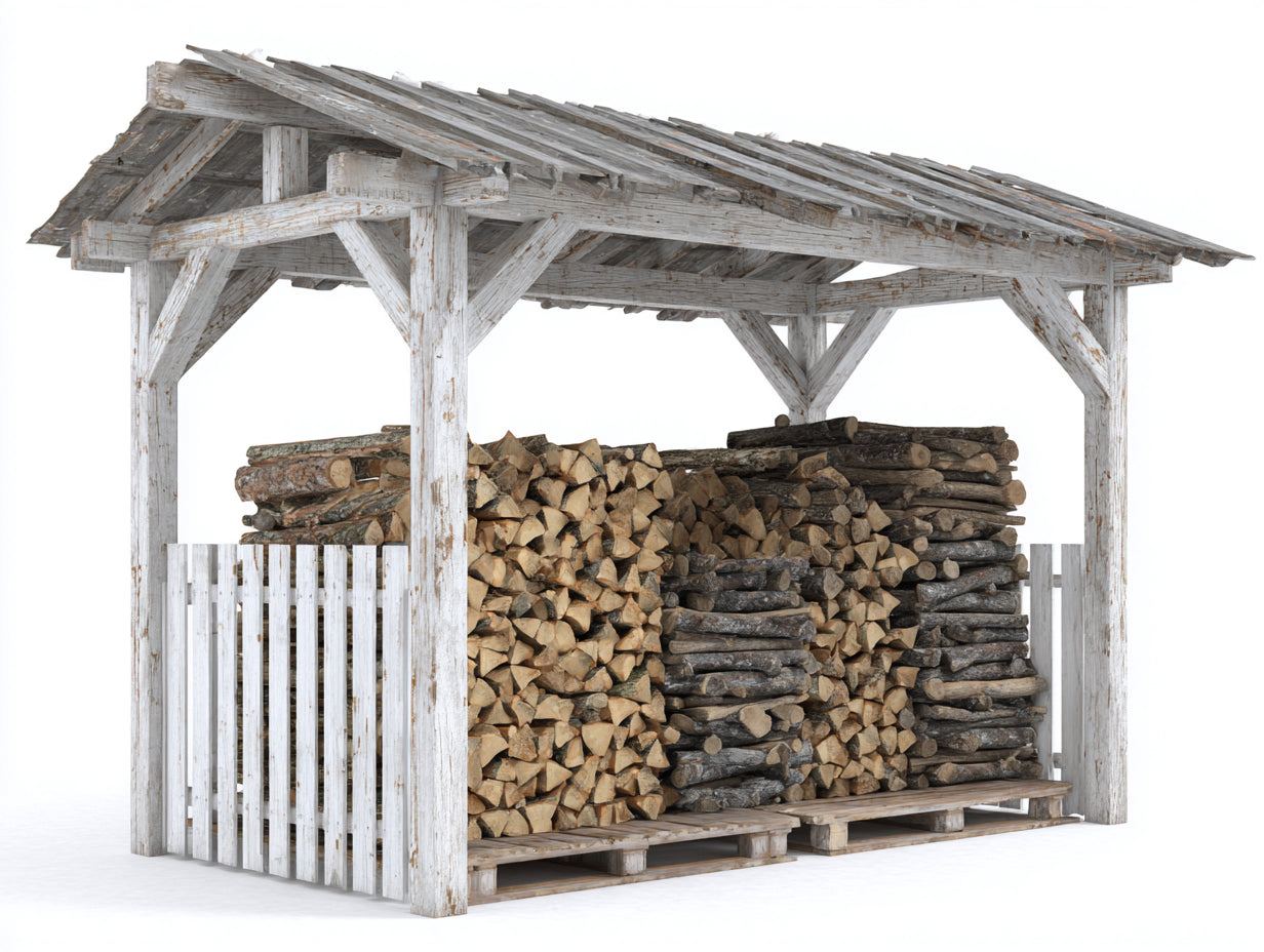 Abri à bûches - Bois - 300 x 120 x 220 cm - Blanc-Gris - Style rustique