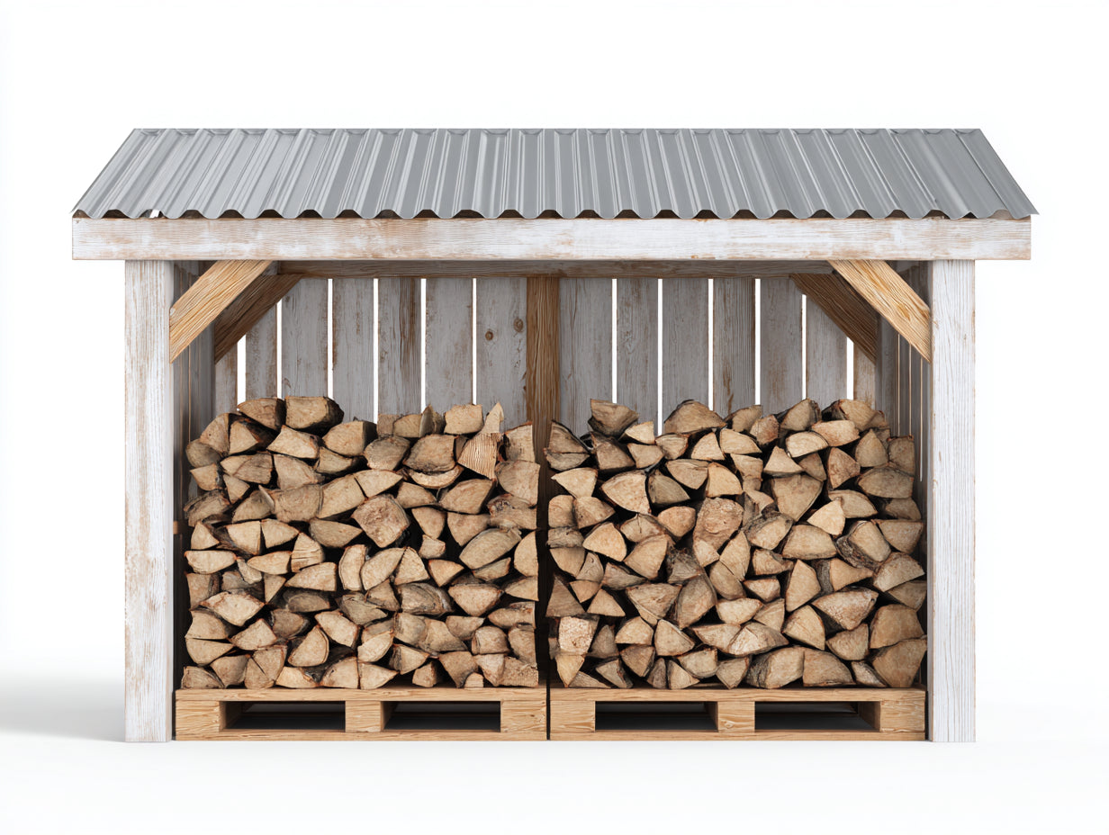 Abri à bûches - Bois - 240 x 90 x 180 cm - Blanc-Gris - Style rustique