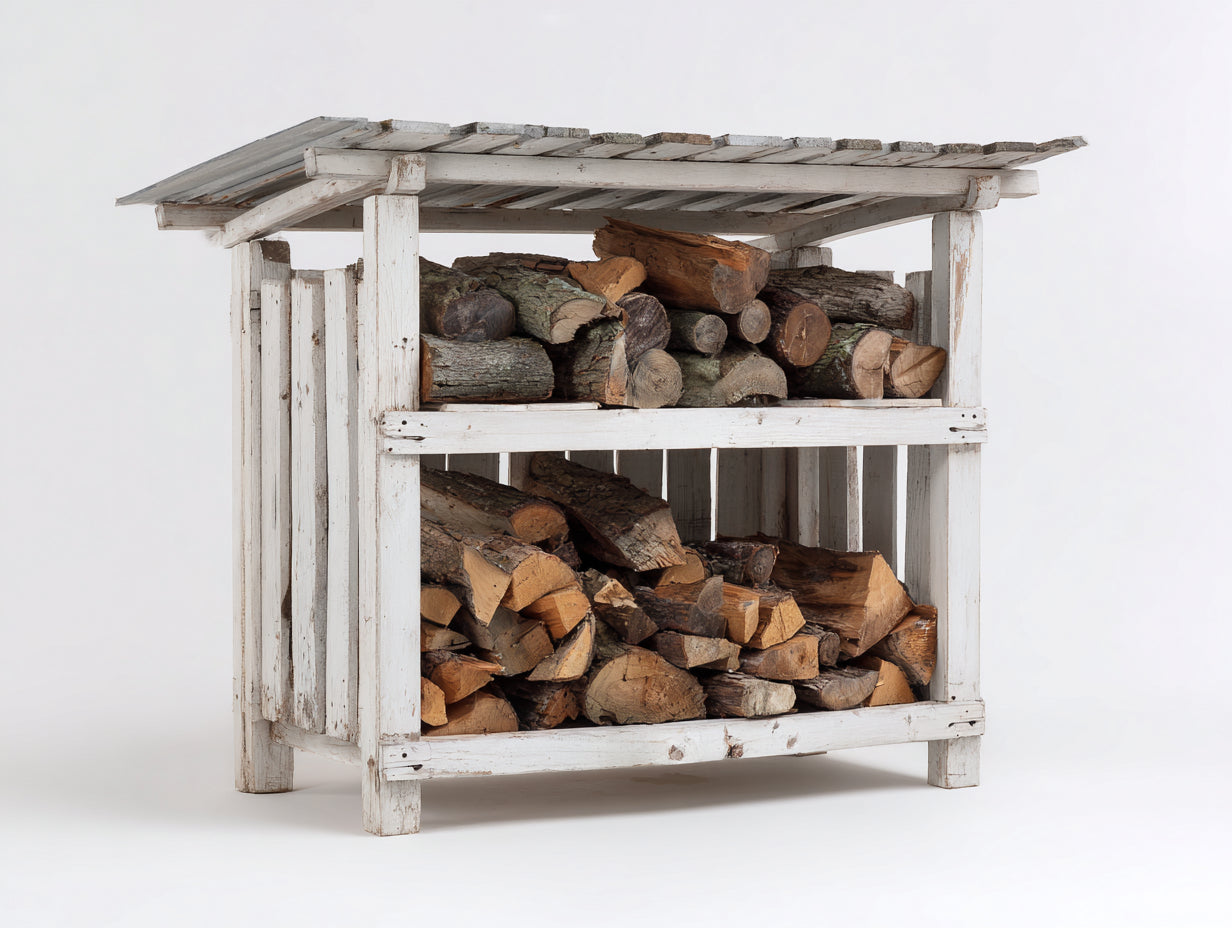 Abri à bûches - Bois - 150 x 70 x 140 cm - Blanc-Gris - Style rustique