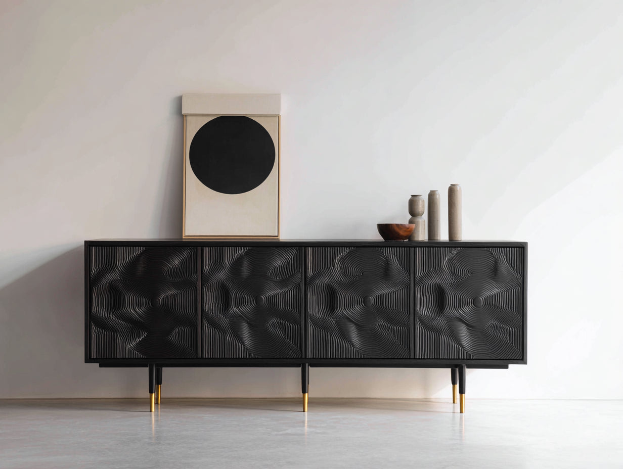 Meuble d'entrée - Bois - Métal - 180 x 40 x 75 cm - Noir-Doré - Style contemporain